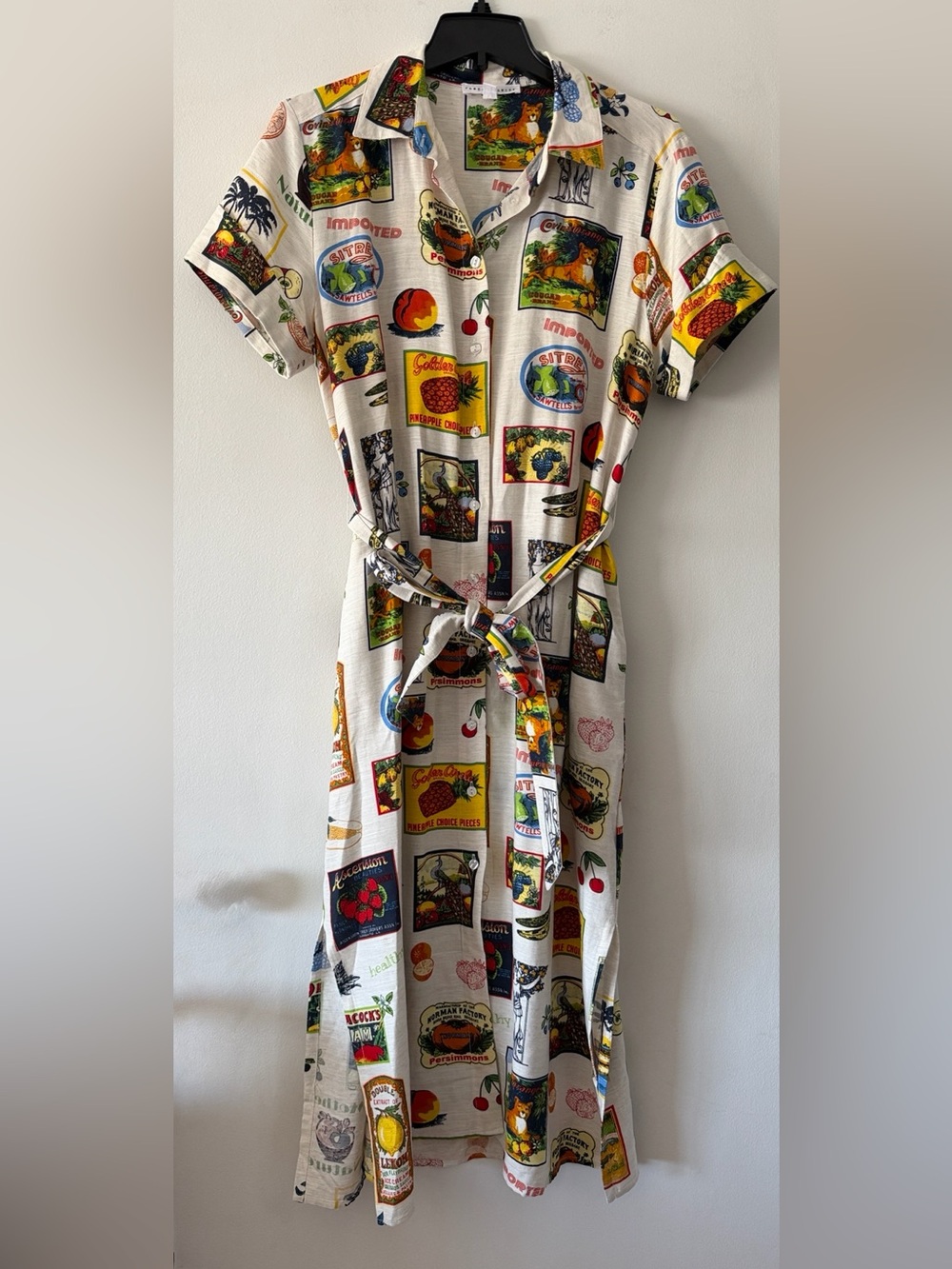 Midi Shirt Linen Blend Belted Dress Jane + Delancey Fruit Crate Label Size M